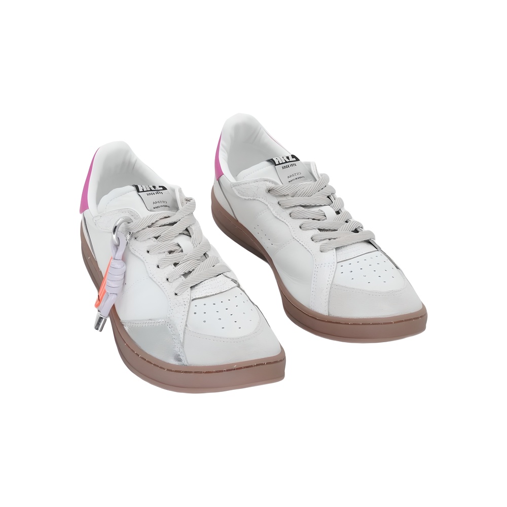 Arezzo Womens Millie Lace-Up Leather Sneaker White Pink Size 9.5M